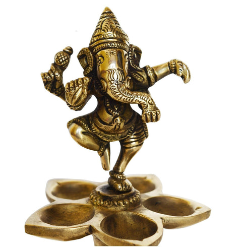 Brass Dancing Ganesh Lamp Deepak 5 Wicks 0.6kg