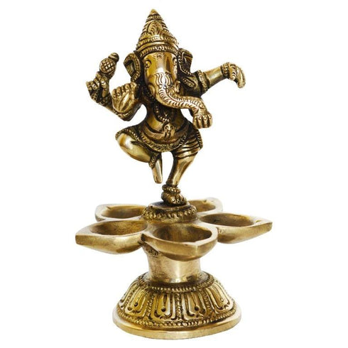 Brass Dancing Ganesh Lamp Deepak 5 Wicks 0.6kg