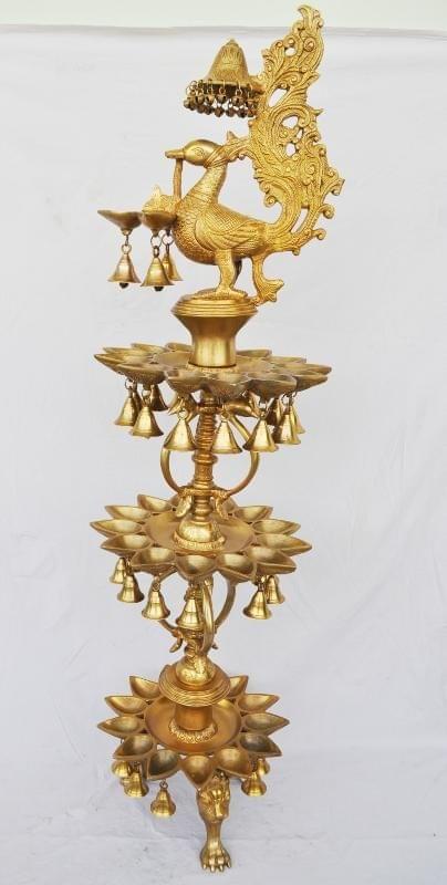 Brass Peacock Shape 3 Floor Oil Lamp 27kg