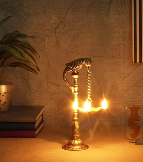Brass Table Decor Oil Lamp Murga Deepak 0.38kg