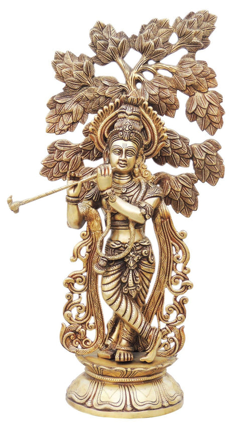 Brass Krishna Statue with Tree 12.64kg