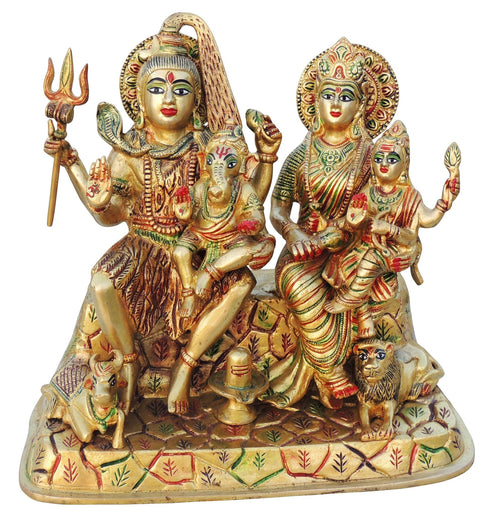 Brass Shiv Parivaar On Hill Colour Idol Statue 10.642kg