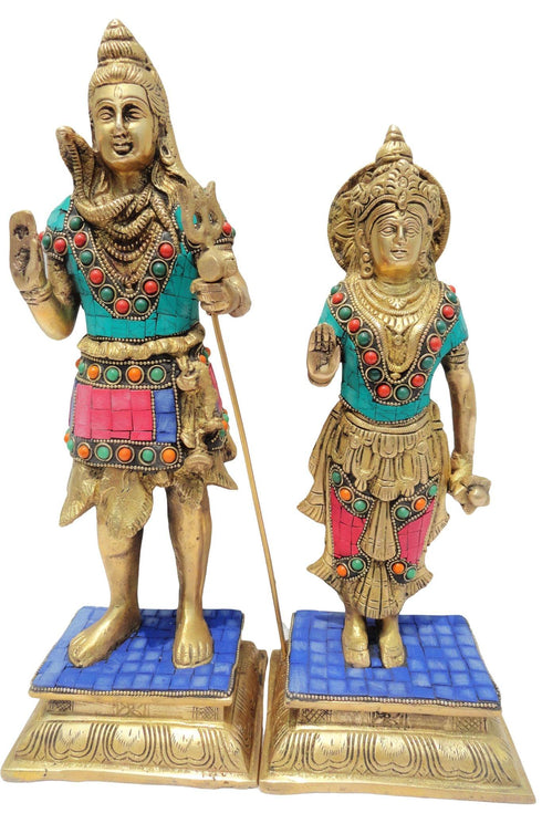 Brass Shiv Parvati Pair God Idol Statue 3.564kg