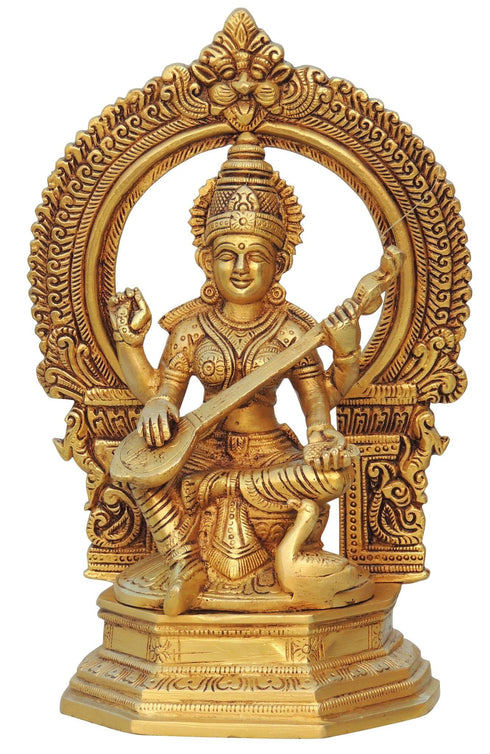 Brass Saraswati Ji Goddess Idol Statue 2.94kg