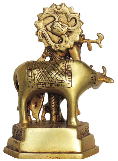 Brass Cow Krishna God Idol Statue 1.57Kg