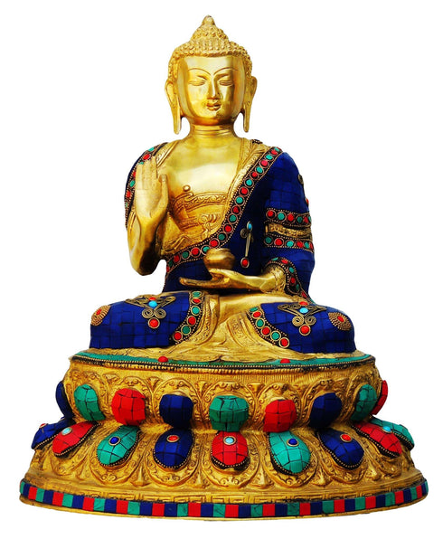 Brass Budha Statue With Turquoise Stone 9.342Kg