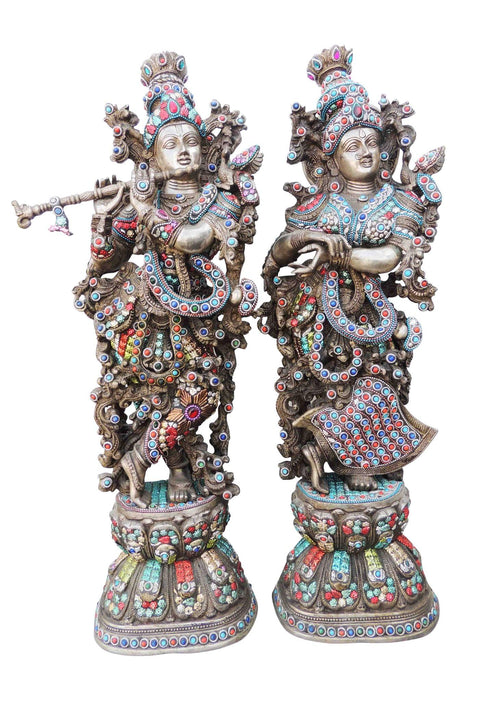 Brass Radha Krishna Stone Silver Antique 16.66Kg