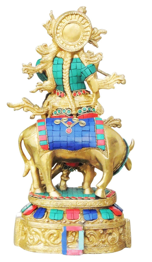 Brass Cow Krishna Stone Idol 5.086Kg