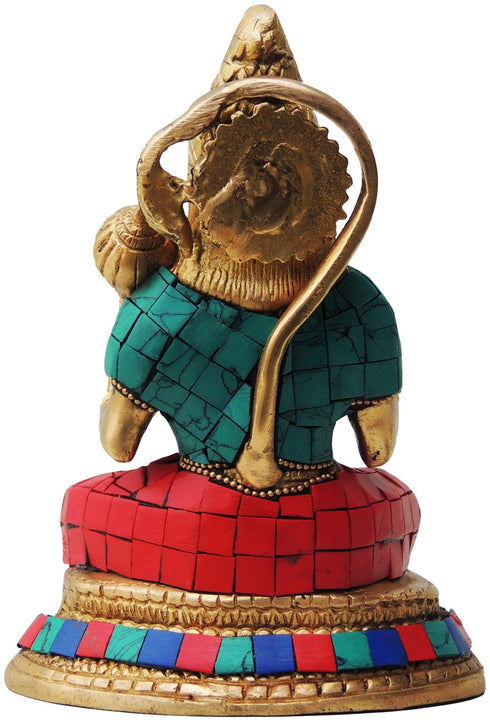 Brass Hanuman With Turquoise Coral Statue 1.346Kg