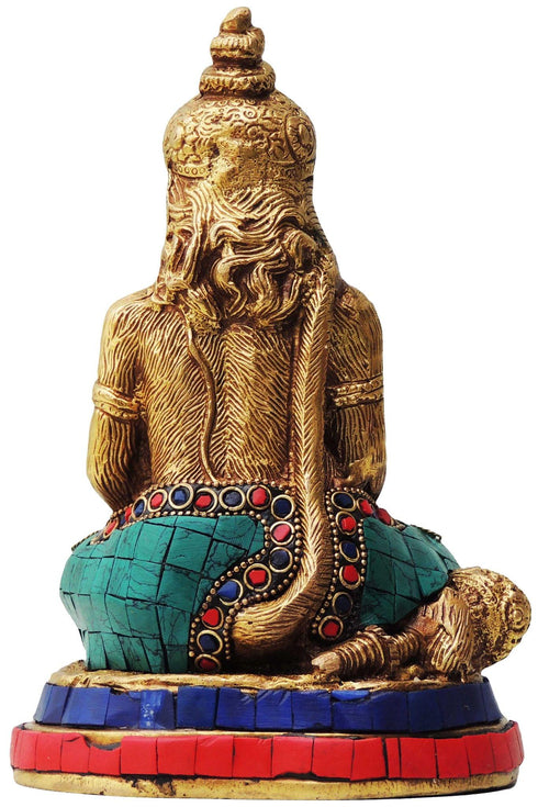 Brass Hanuman With Turquoise Coral Statue 1.63Kg