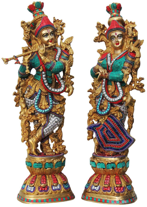 Brass Radha Krishna Pair Statue With Coral 32Kg