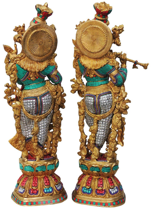 Brass Radha Krishna Pair Statue With Coral 32Kg