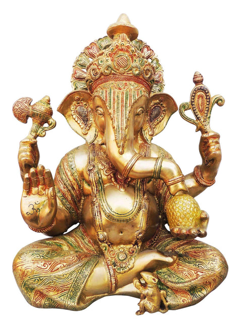 Brass Ganesh Ji Colour God Idol Statue 18.01Kg