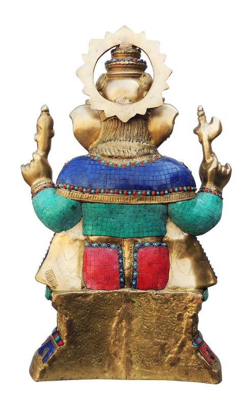 Brass Ganesh Ji Big Stone God Idol Statue 31.12Kg