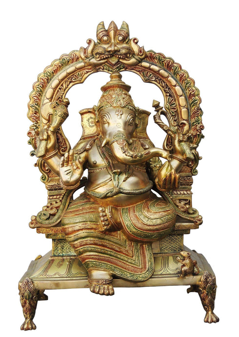 Brass Ganesh Big With Frame Statue 35.86Kg