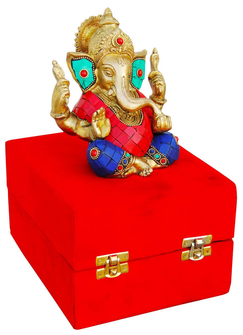 Brass Ganesh Ji Stone God Idol Statue 1.4Kg