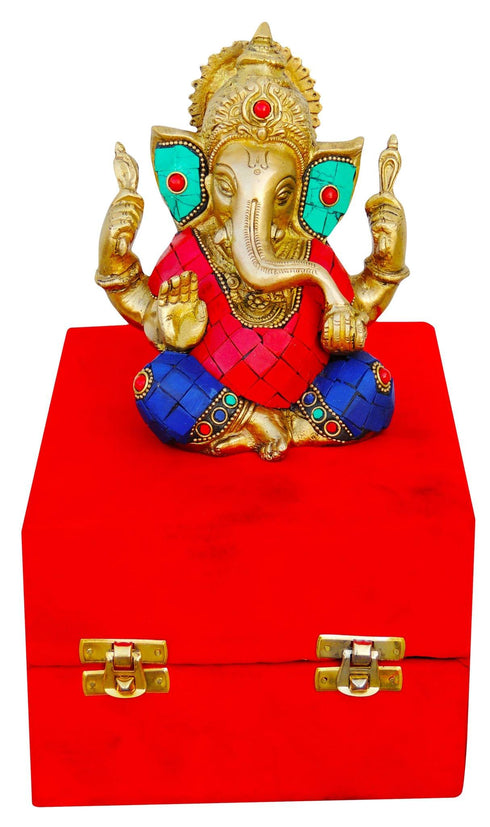 Brass Ganesh Ji Stone God Idol Statue 1.4Kg