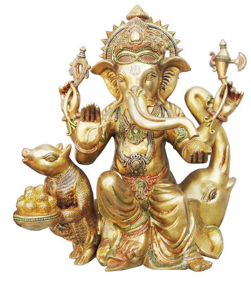 Brass Ganesh Ji Big With Elephant Statue 25.305Kg