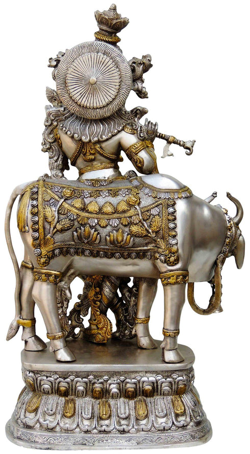 Brass Krishna With Cow Idol 32.56Kg
