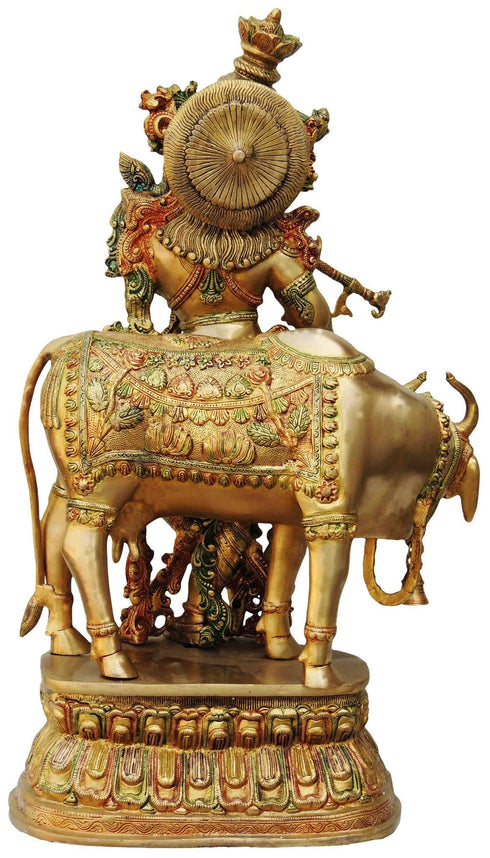 Brass Krishna With Cow Big Idol 33.14Kg