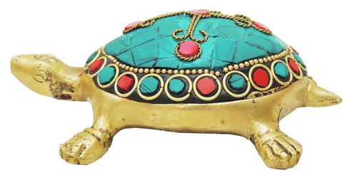 Brass Tortaoise With Coral Statue 0.4Kg