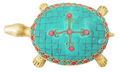 Brass Tortoise With Coral Stone Finish 0.83Kg