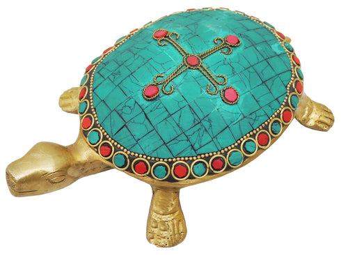 Brass Tortoise With Coral Stone Finish 0.83Kg