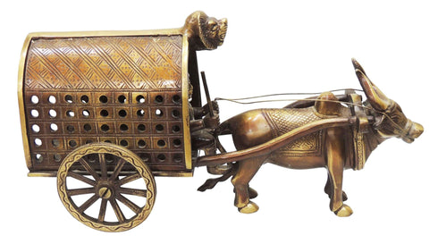 Brass Bull Cart Statue 3.27Kg