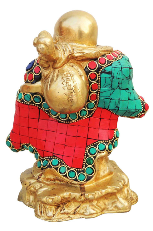 Brass Laughing Budha With Turquoise Coral 2.475Kg