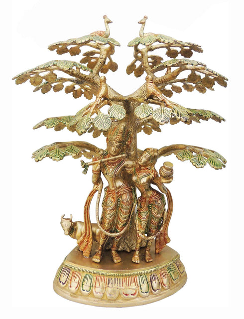 Brass Tree Radha Krishna With Cow Statue 11.545Kg