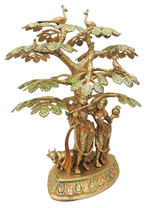 Brass Tree Radha Krishna With Cow Statue 11.545Kg