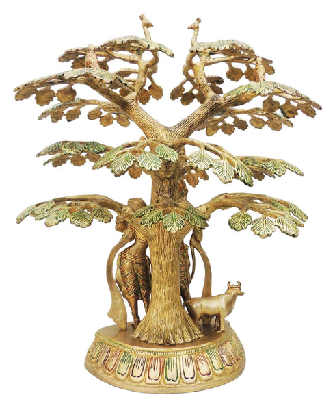 Brass Tree Radha Krishna With Cow Statue 11.545Kg