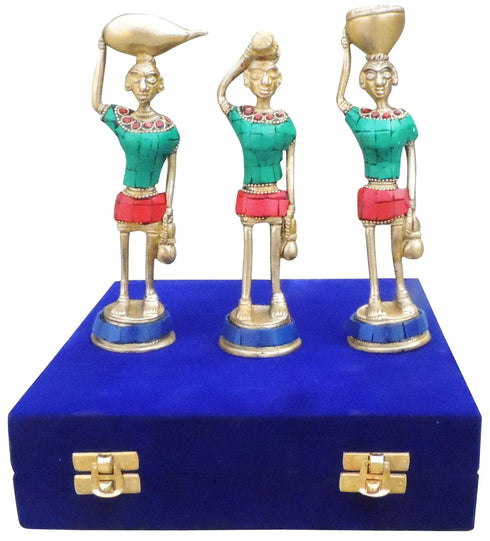 Brass Rajasthani Musical Statue Set Of 3 Pcs 1.28Kg