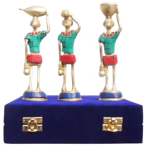 Brass Rajasthani Musical Statue Set Of 3 Pcs 1.28Kg