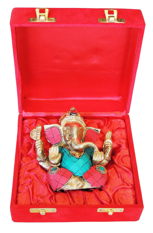 Brass Ganesh Ji Stone Statue With Velvet Box 1Kg