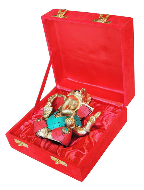 Brass Ganesh Ji Stone Statue With Velvet Box 1Kg