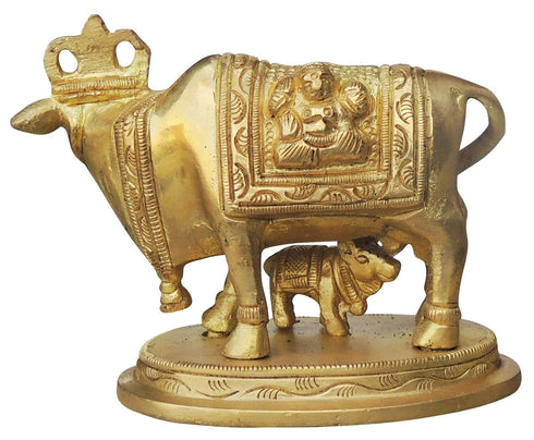Brass Cow With Calf Statue 0.88Kg
