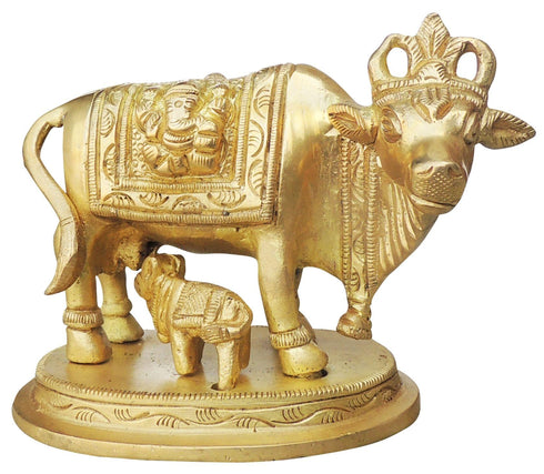Brass Cow With Calf Statue 0.88Kg