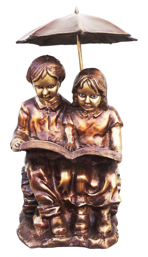 Brass Sitting Child With Umbrella Statue 17Kg