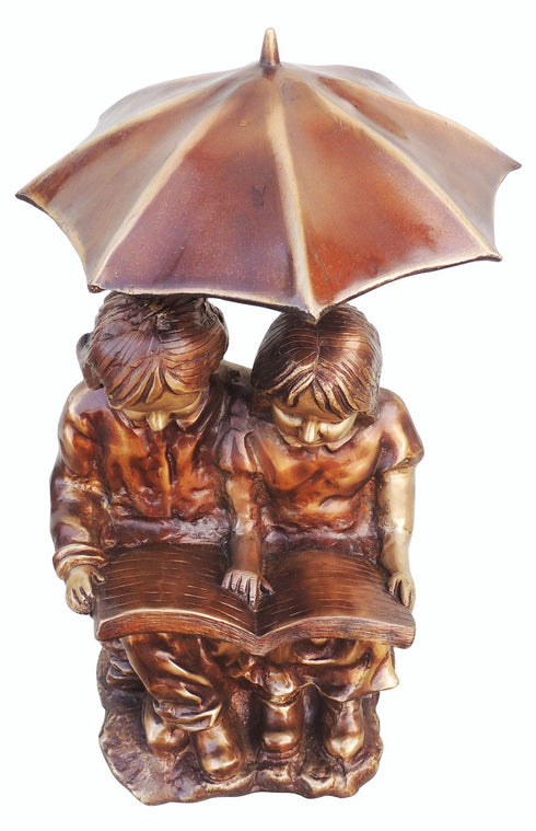 Brass Sitting Child With Umbrella Statue 17Kg