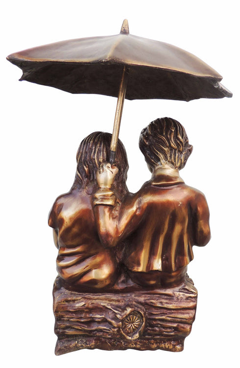 Brass Sitting Child With Umbrella Statue 17Kg