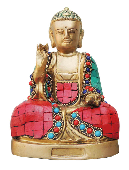 Brass Budha Statue With Turquoise Coral 1.5Kg