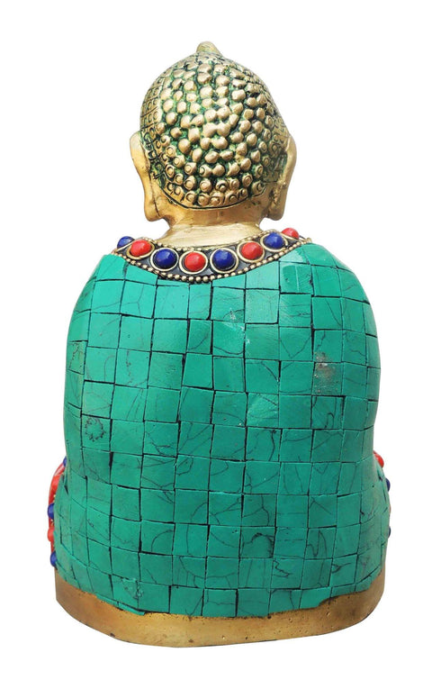 Brass Budha Statue With Turquoise Coral 1.5Kg