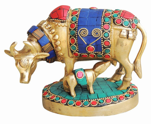 Brass Cow Stone Statue 1.1Kg