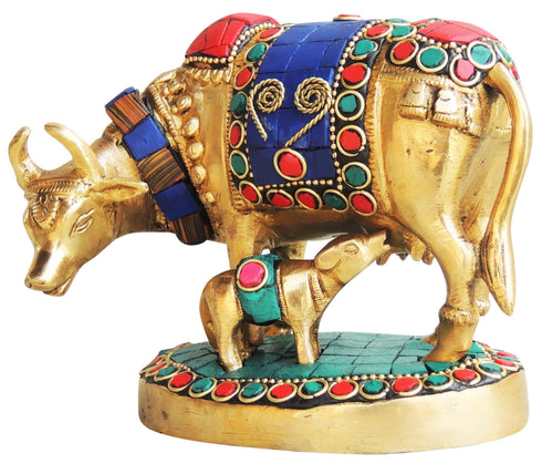 Brass Cow Stone Statue 1.1Kg