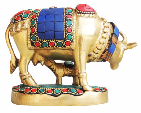 Brass Cow Stone Statue 1.1Kg