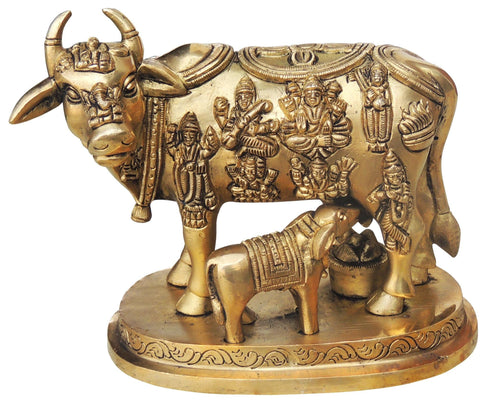 Brass Cow With Calf Statue 2.2Kg