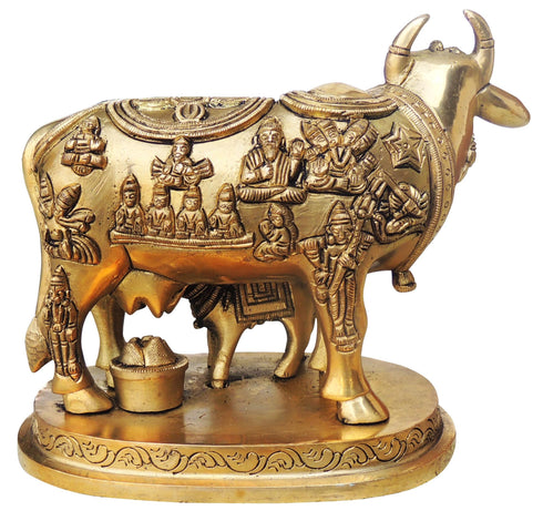 Brass Cow With Calf Statue 2.2Kg
