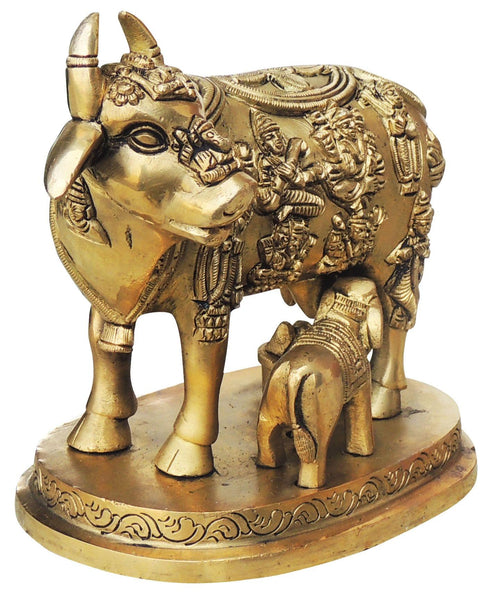 Brass Cow With Calf Statue 2.2Kg