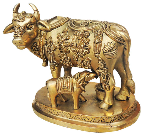 Brass Cow With Calf Statue 2.2Kg